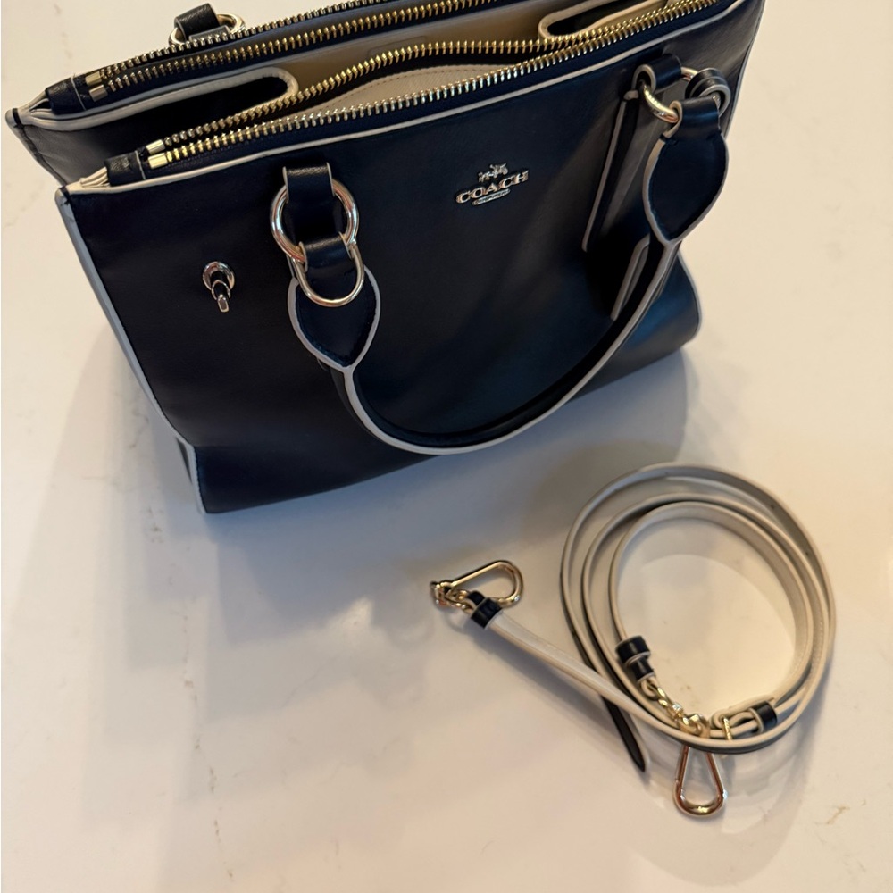 Coach Navy and Cream Leather Tote